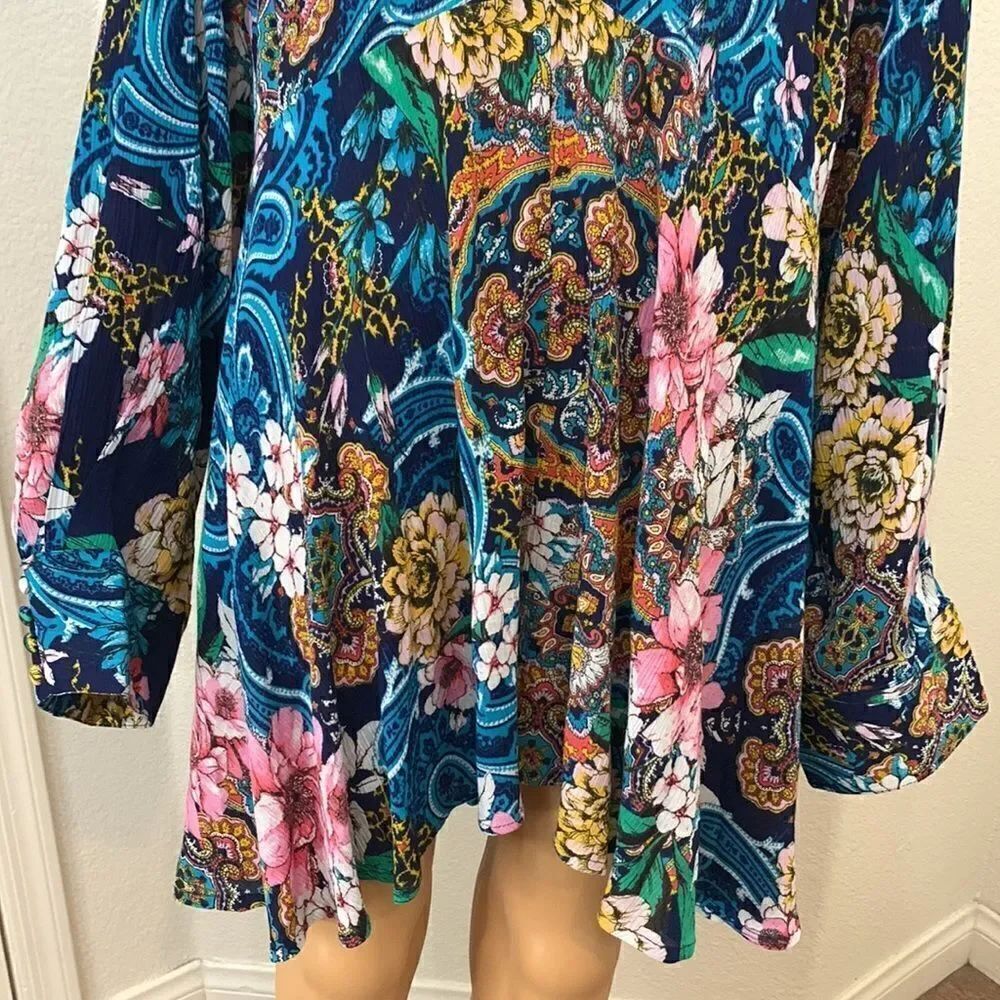 Roman’s 34 W Blouse Tunic Mini Dress Floral Print Multi Color Long Sleeved New - Picture 6 of 10